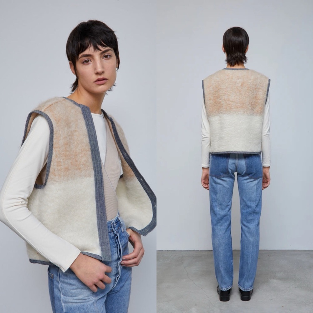 B Sides Blue Jean / Upcycled Neutral Stripe Mohair Vest